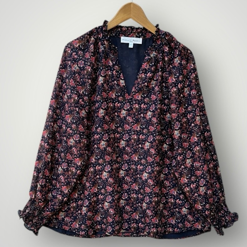 Chelsea & Theodore Woman’s Floral Peasant Blouse 1X Semi-sheer Boho Cottagecore